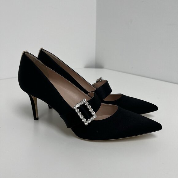 SJP BY SARAH JESSICA PARKER Black Satin Highgate  Embellished Buckle Heels Sz 41 - Picture 9 of 11